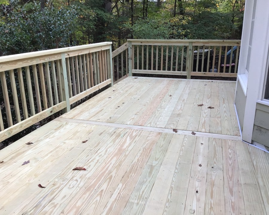 Newly replaced wooden deck boards