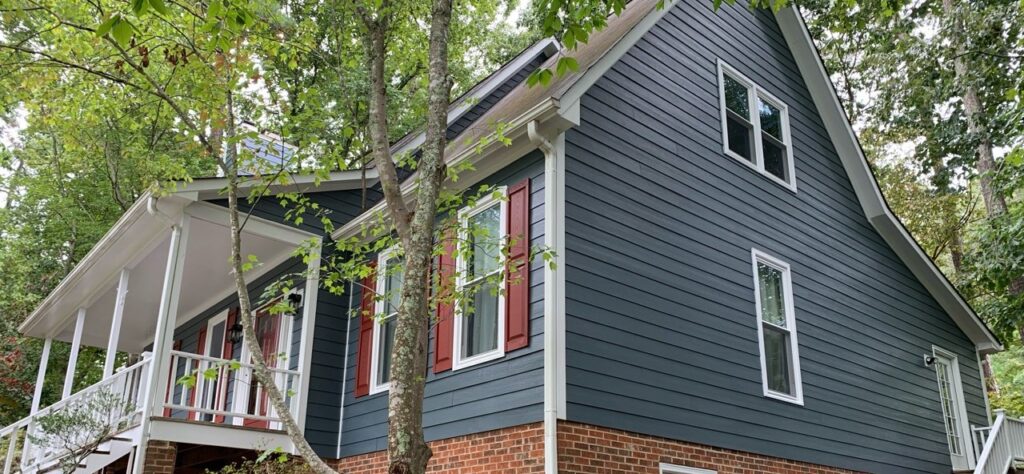 New blue James Hardie siding in Fuquay-Varina, NC
