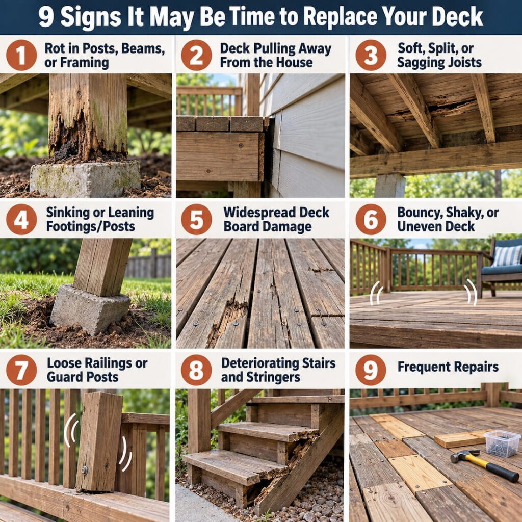 Signs of deck damage